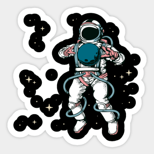 astronaut in space holding planet with stars astronaut lover Sticker